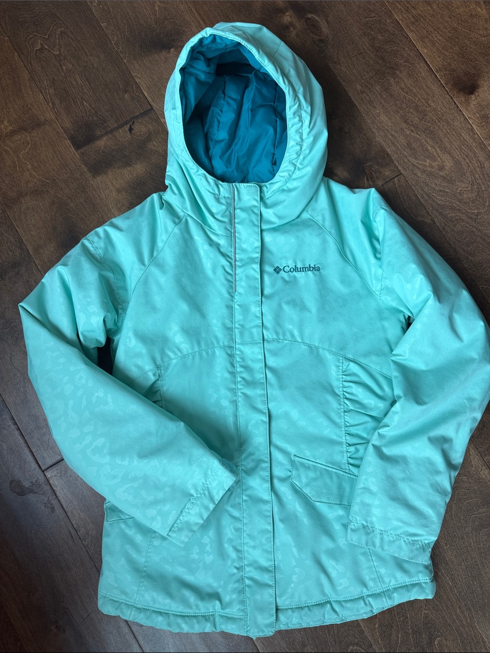 Columbia Razzmadazzle Mint Hooded Puffer Jacket with Dark Teal Lining - Small